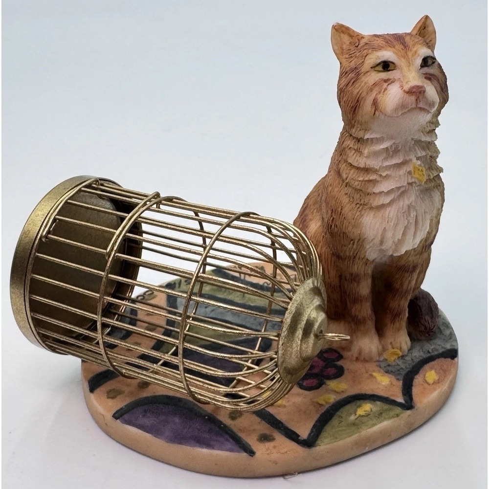 Lowell Davis "Flew The Coop" Figurine Orange Cat Bird Cage Schmid BFA Cat Tales